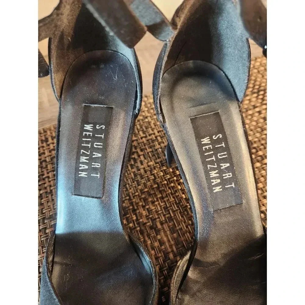 Stuart Weitzman Norma II Black Crepe Pump Heels Singback Peep Toe - Picture 2 of 10
